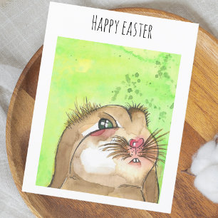 Handpainted brown watercolor easter bunny postcard