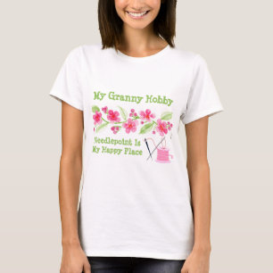 Handpainted Cherry Blossoms Grandma Needlepoint  T-Shirt