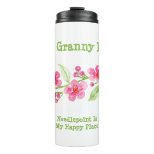 Handpainted Cherry Blossoms Granny Needlepoint Thermal Tumbler