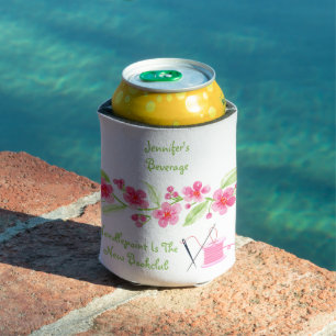 Handpainted Cherry Blossoms Needlepoint Personal Can Cooler