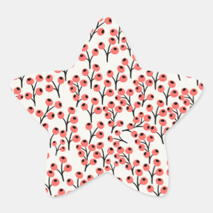 Handpainted Christmas Branches Berries Red White Star Sticker