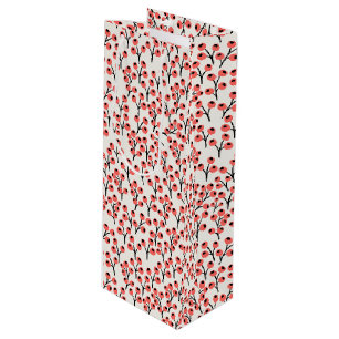 Handpainted Christmas Branches Berries Red White Wine Gift Bag