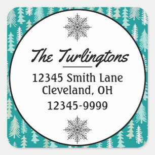 Handpainted Christmas Trees Aqua Return Address Square Sticker
