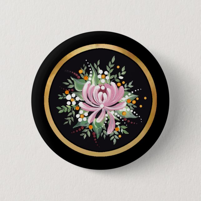 Handpainted Chrysanthemum 6 Cm Round Badge (Front)