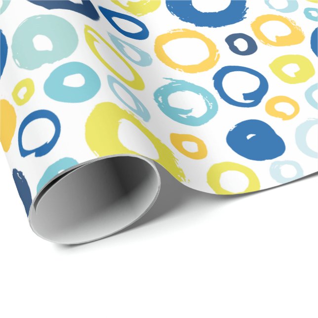 Handpainted Circles in blues and yellows Wrapping Paper (Roll Corner)