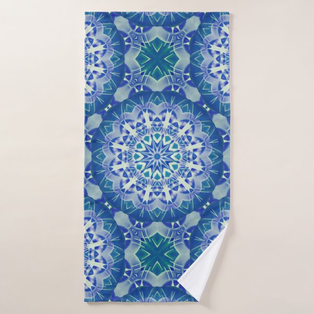 Handpainted Colourful Blue Green Mandala Bath Towel (Bath Towel)