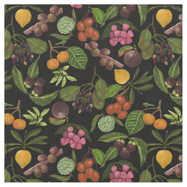 Handpainted Colourful Exotic Tropical Fruit Patter Fabric (Close Up)