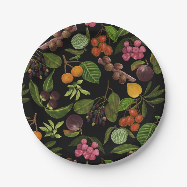 Handpainted Colourful Exotic Tropical Fruit Patter Paper Plate (Front)