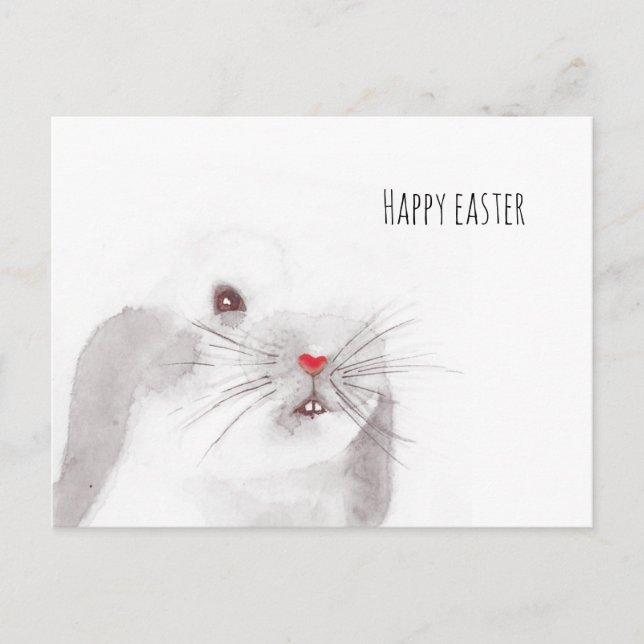 Handpainted cute watercolor easter bunny holiday postcard (Front)