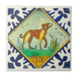 Handpainted Dog 17th Century Delft Reproduction Tile<br><div class="desc">From around 1650, this tile features a bold border and a diamond framed dog. Available in 4.5 and 6 inch tiles as well as other items. Be sure to see our other Delft tiles - they look great when combined as a variety of mix and match accent tiles on a...</div>