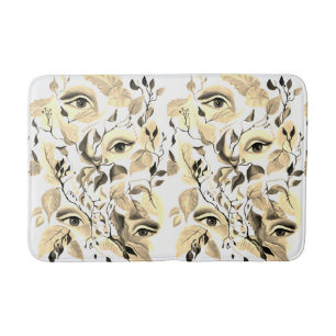 Handpainted Elegant Feminine Eyes Colourful Leaves Bath Mat