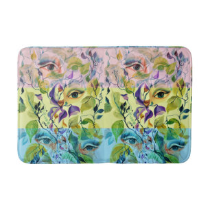 Handpainted Elegant Feminine Eyes Colourful Leaves Bath Mat