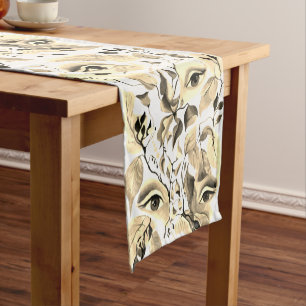 Handpainted Elegant Feminine Eyes Colourful Leaves Short Table Runner