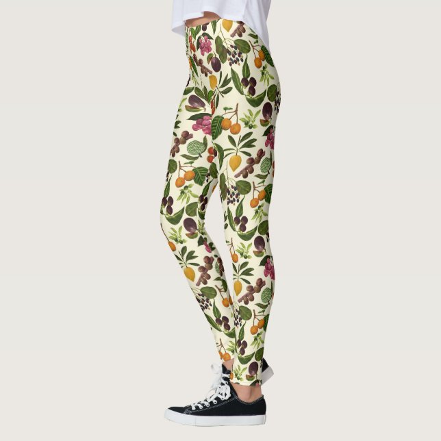 Handpainted Exotic Tropical Fruits Pattern Leggings (Left)