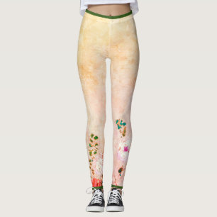 HANDPAINTED FLOWER PRINTED LEGGINGS IN YELLOW