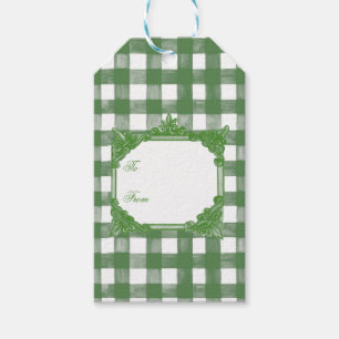 HANDPAINTED GINGHAM Green Mix w/Toile  Gift Tags