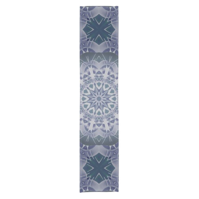 Handpainted Grayish Blue Mandala Short Table Runner (Front)