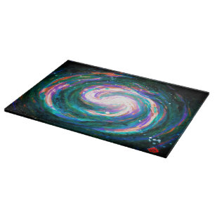 Handpainted Green and Purple Galaxy Cutting Board