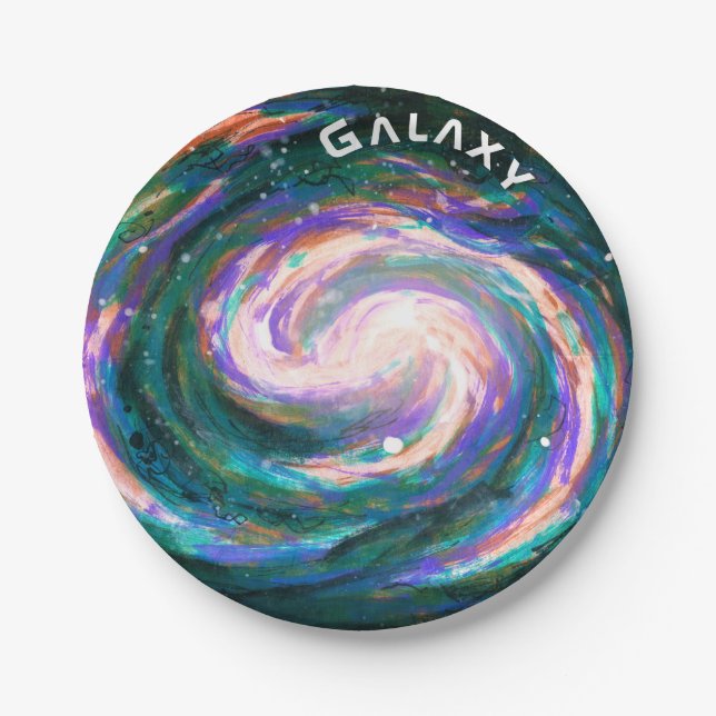 Handpainted Green Galaxy & Text Paper Plate (Front)