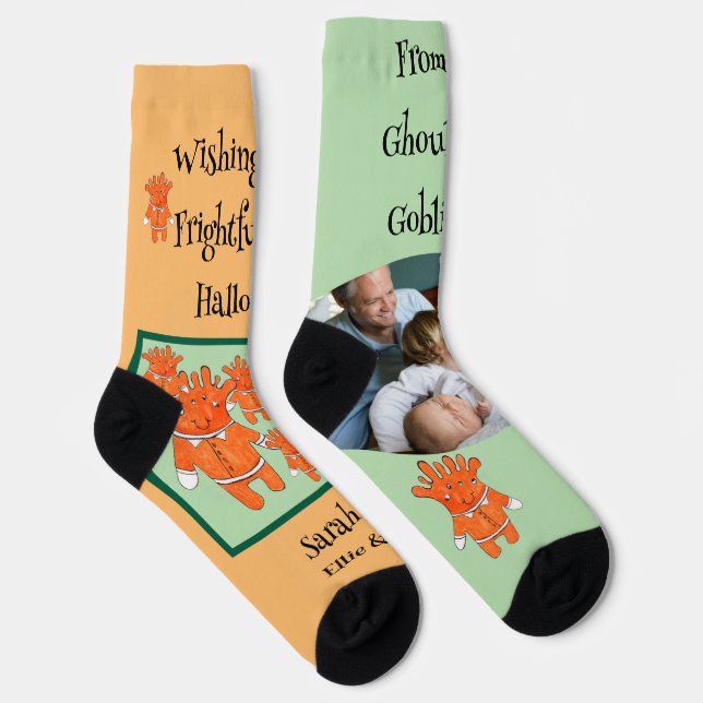 Handpainted Halloween Ghouls and Goblins PHOTO Socks (Right)