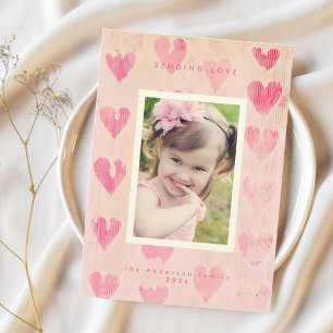Handpainted heart valentine's photo greeting card