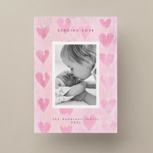 Handpainted heart valentine's photo greeting card 