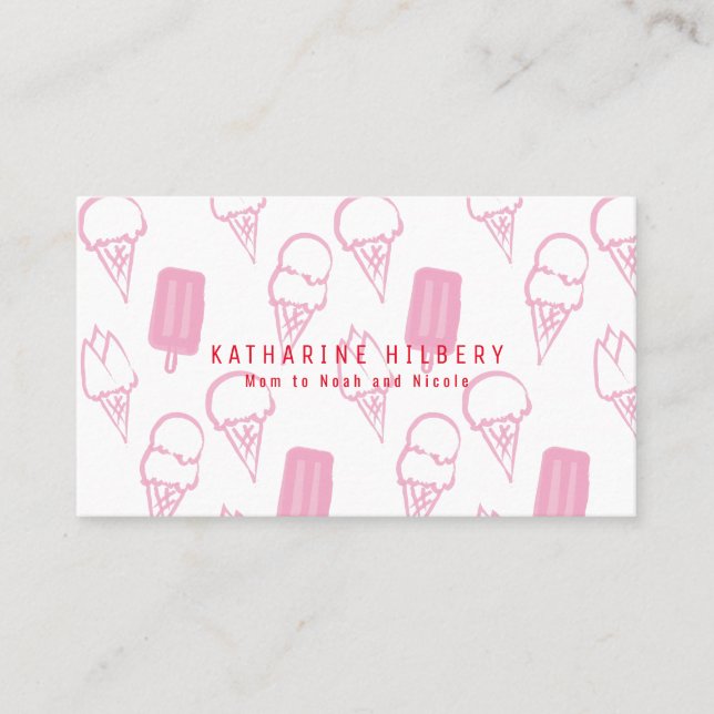Handpainted Ice Cream Pattern Pink Mummy Business Card (Front)