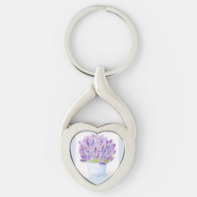 Handpainted Loose Watercolor Lavender Floral Key Ring (Front)