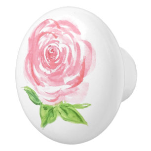 Handpainted Loose Watercolor Rose Floral Ceramic Knob