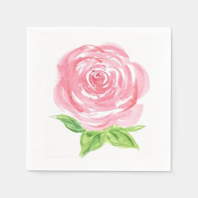 Handpainted Loose Watercolor Rose Floral  Napkin (Front)