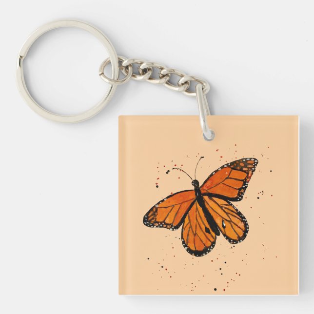 Handpainted Monarch Butterfly in Watercolor Key Ring (Front)