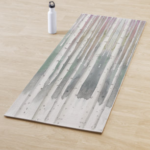 Handpainted muted sunset birch watercolor forest yoga mat