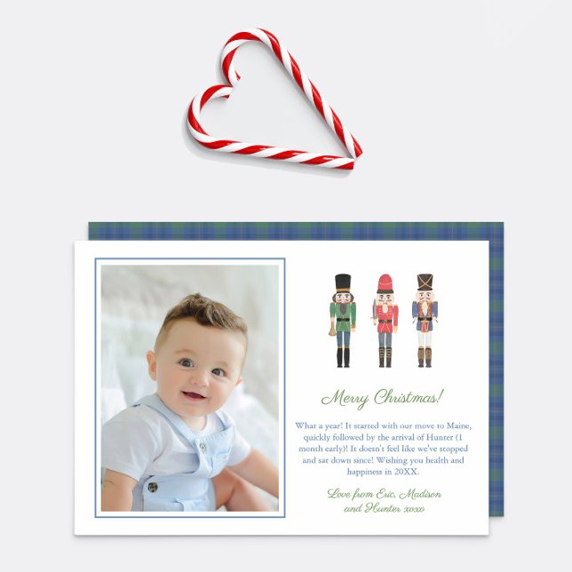 Handpainted Nutcrackers Nostalgic Merry Christmas  Holiday Card (Traditional Holidays favorite Nutcracker soldier Christmas Cards with space for family photo)