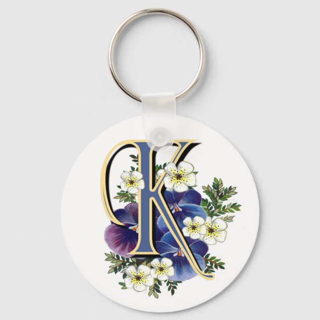 Handpainted Pansy Initial - K Key Ring (Front)