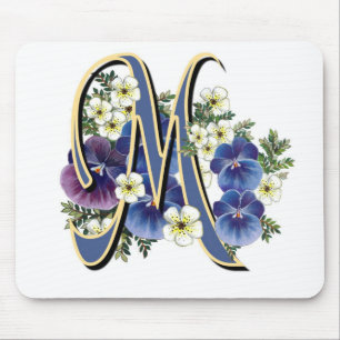Handpainted Pansy Initial Monogram - M Mouse Mat