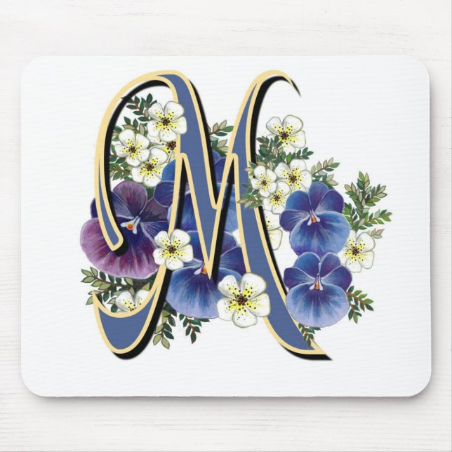 Handpainted Pansy Initial Monogram -  M Mouse Mat (Front)