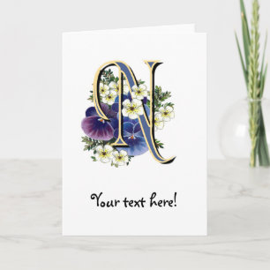 Handpainted Pansy Initial Monogram -  N Note Card