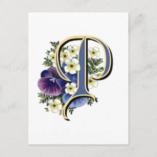 Handpainted Pansy Initial Monogram - P Postcard