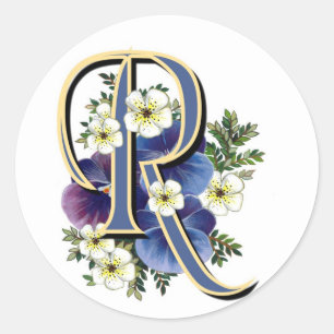 Handpainted Pansy Initial Monogram - R Classic Round Sticker