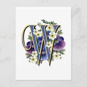 Handpainted Pansy Initial Monogram - W Postcard