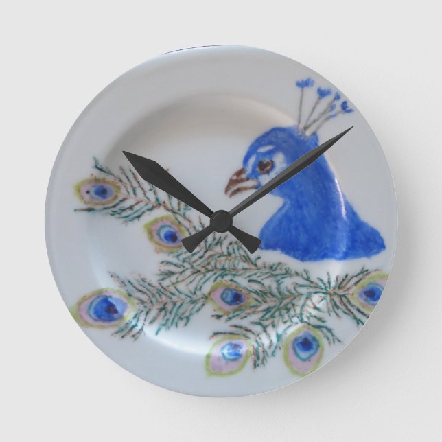 Handpainted Peacock Wall Clock (Front)