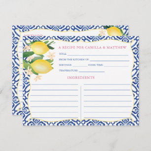 Handpainted Positano Lemons Royal Blue Recipe Card