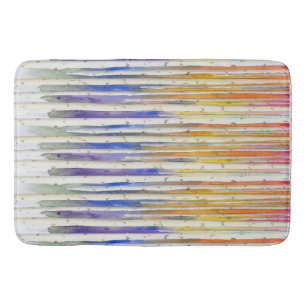 Handpainted rainbow sunset birch watercolor forest bath mat