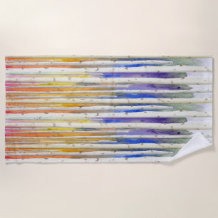 Handpainted rainbow sunset birch watercolor forest beach towel