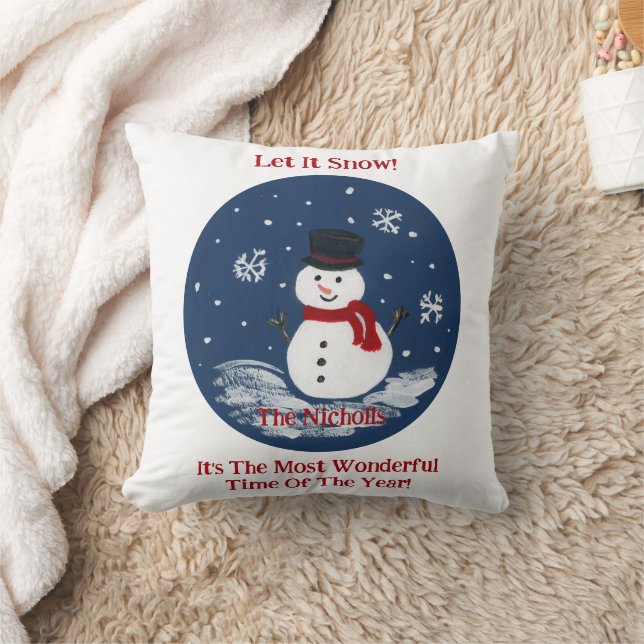 Handpainted Snowman PERSONALIZE message Cushion (Blanket)