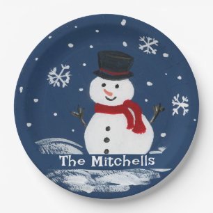 Handpainted Snowman PERSONALIZE Paper Plate