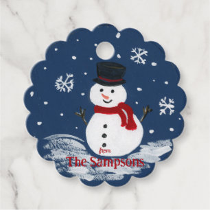 Handpainted Snowman PERSONALIZE Round Favour Tags