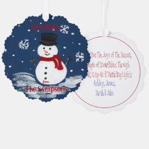 Handpainted Snowman PERSONALIZE Round Tree Decoration Card