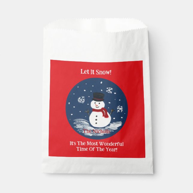 Handpainted Snowman Red PERSONALIZE Treat Favour Bags (Front)