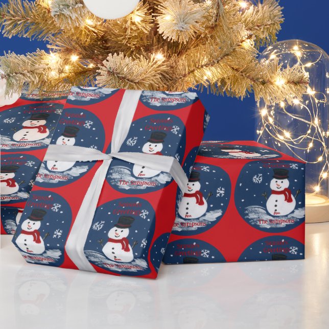Handpainted Snowman Red PERSONALIZE  Wrapping Paper (Holidays)